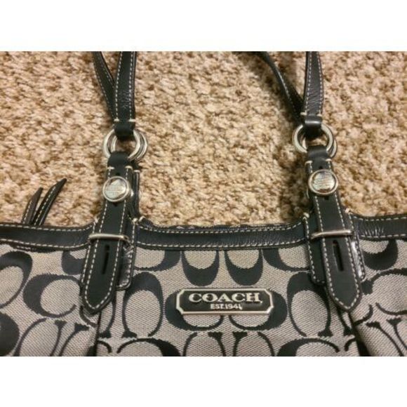 💸SOLD EUC Coach Signature Black Gray Handbag Purse & Matching Wallet - Picture 3 of 16